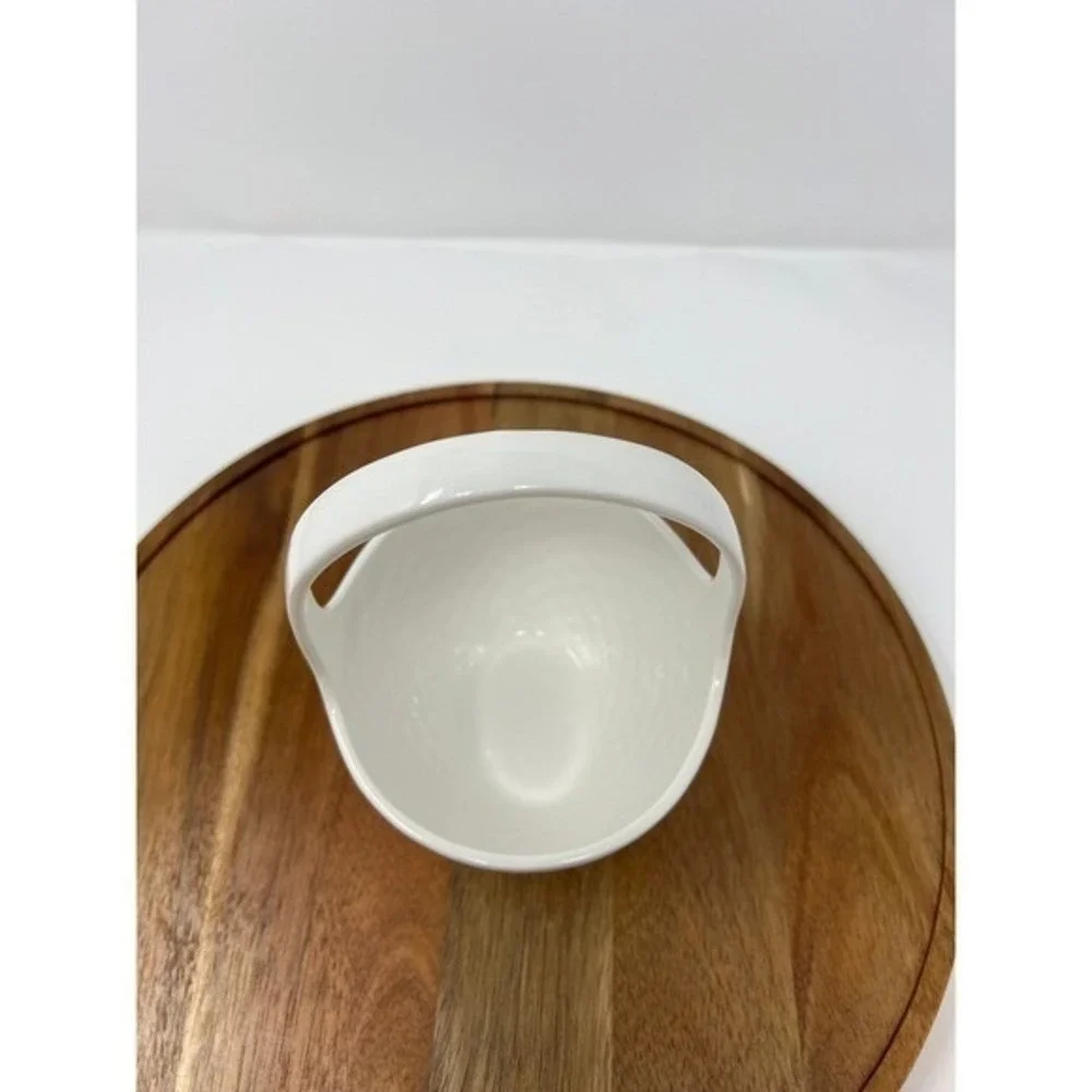 White Ceramic Basket Trinket Dish Handle‎ Holder Small Decor Accent